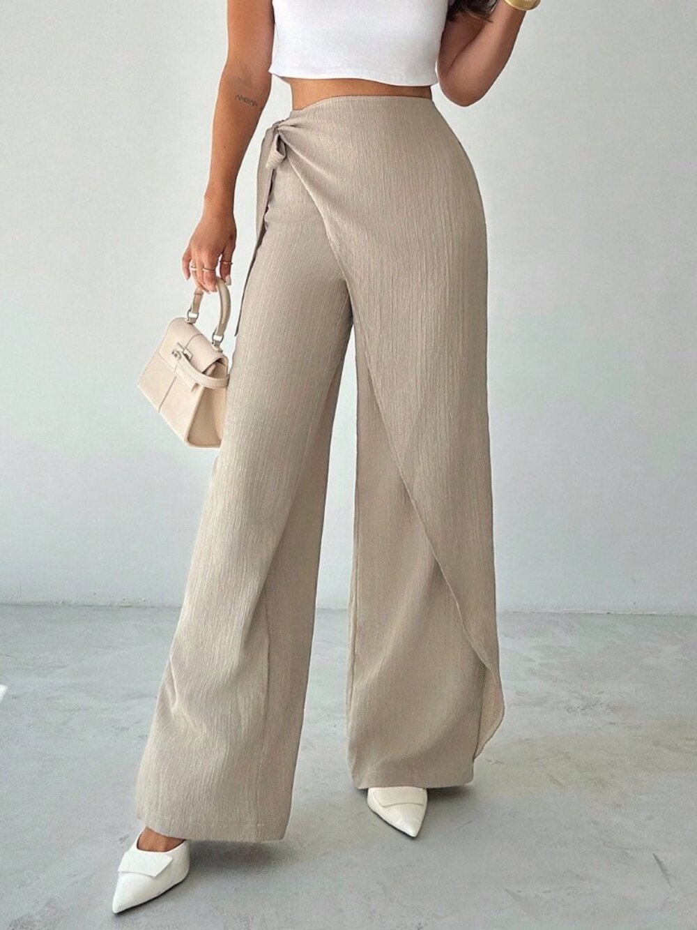 Green Casual Women's Elegant Loose Wide Leg Pants, , Color Trousers - Picture 4 of 10